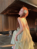 KYLETHOMASW  -  Sexy Backless Strapless Long Dress Women's Summer Vacation Green Loose A-Line Skirt Polyester V-Neck Sleeveless Casual Gown