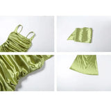 KYLETHOMASW  -  New Skinny French Haute Satin Waist Dress Elegant Green Neck Ribbon Dress Women