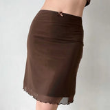 KYLETHOMASW  -  Y2K Lace Mesh Short Skirt Women Retro Solid Color Summer Bag Hip Slimming Coffee Sexy
