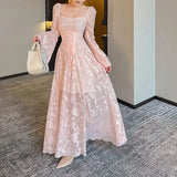 KYLETHOMASW  -  Pink Vestidos Mujer Spring Autumn Solid Ins Fashion Elegant Women Dresses Sweet A-line Vintage Beach Style Long Dress