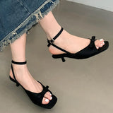 KYLETHOMASW  -  Black Footwear Ladies Thin Heels Shoes New 2025 Female Fashion Butterfly-Knot Shallow Women Pumps Heels Shoes Sandals
