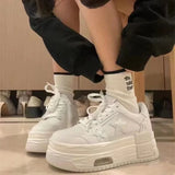 KYLETHOMASW  -  Sweet Cool Women Solid White Star PatternPlatform Sneakers AirCushion Thick Sole Lace Up HeightenCasual Street Skate Board Shoes