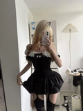 KYLETHOMASW  -  Winter Sweet Elegant Slim Party Dress Women Vintage Warm Bow Off Shoulder Outfits New Black Elegant Kawaii Short Dresses