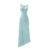 KYLETHOMASW  -  French Sexy Thin Slim Sleeveless Dress Women Summer Holiday Daily Wear Knitted Dresses Elegant Irregular Midi Vestidos A256