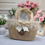 KYLETHOMASW  -  Sweet Cute Lolita Woven Handbag Women Lace Trim Embroidered Flower Exquisite Small Bag Ladies  Elegant Casual Style Gentle Purse
