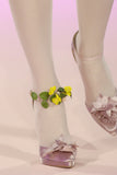 KYLETHOMASW  -  Sweet Blush Pink Satin Pointed-Toe High Heels Ankle Strap Heels Floral Detail Adjustable Buckle Strap Stiletto Heel for Weddings