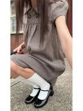 KYLETHOMASW  -  Doll collar American retro plaid short-sleeved loose foreign style dress Women's Summer French Doll Shirt Bright Sleeveless