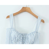 KYLETHOMASW  -  Women Lace Up Bandage Back Patchwork Plaid Dress Sexy Corset Style A-line Midi Casual Summer Dresses Sling Robe