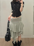 KYLETHOMASW  -  Harajuku Double-breasted Cropped Shirt Y2k Aesthetic Women Solid Slim Fit Blouse Streetwear Double-breasted Grunge Blusas