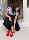 KYLETHOMASW  -  French Style Patchwork Mushroom Edge Split Skirt Women Summer New Versatile and Personalized A-line Long Skirts