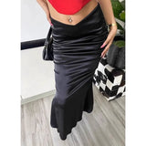 KYLETHOMASW  -  Sexy Bag Hip Mermaid Skirt Summer Temperament High Waist Slim Fit Satin Long Skirts Women Folds Elegant Club Party Skirt 108A