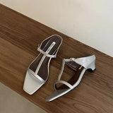 KYLETHOMASW  -  Summer Women Slipper Square Heels Sandals Square Toe Party Wedding Shoes Slip On Beach Slides Mujer