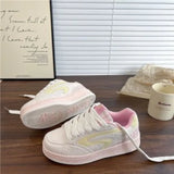 KYLETHOMASW  -  Cream White Platform Sneakers Women Yellow Orange Side Stripe Lace Up Chunky Casual Shoes Thick Sole Comfortable Daily Sporty