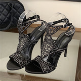 KYLETHOMASW  -  Designer Hollow Out Crystal Diamond Buckle Strap Woman Sandals Street Style Thin High Heels Striptease Shoes