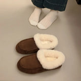KYLETHOMASW  -  Vintage Women Fleece Lined Flats Shoes Concise Shallow Slip On Shoes Autumn Winter Ladies Elegant Keep Warm Snow Shoes