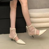 KYLETHOMASW  -  Female Low Heel Footwear Women Ankle Sandals Boots Shoes Zippers Fashion Pointed Toe Modern Ladies Sandals Booties Heeled Shoes