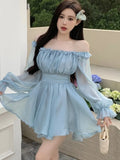 Kylethomasw Y2K Solid Off Shoulder Short Dress Ruffles A-line Party Dresses for Women Summer New Korean Fashion Prom Fairy Vestidos Mujer