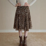 KYLETHOMASW  -  Summer New Retro Coffee Leopard Pattern Casual High Waist Flaw ruffled Half length Skirt for Women