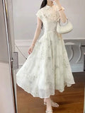 KYLETHOMASW  -  New Chinese Style White Sweet Chicly Printed Female Dresses Summer Fashion Elegant Office Ladies Simple Casual Dress for Women