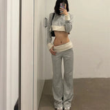 Kylethomasw Korean Long Sleeve Hoodie Knitted Coat Women+ Y2k Grunge High Waist Loose Wide Leg Pants 2024 Spring New Two Piece Sets