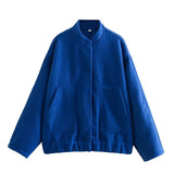 KYLETHOMASW  -  Standing Collar Buttons Women's Jackets Loose Long Sleeve Pockets Coats Solid Color Fold Tops Autumn Casual Outdoors Clothes