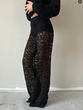 KYLETHOMASW  -  Women Sexy Sheer Black Lace Pants Chic Versatile Wide-leg  Long Trousers New Fashion Flared Pant Outfit Y2k High Streetwear