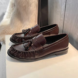 KYLETHOMASW  -  Patent Leather Tassel Design Women Loafers Luxury Square Heel Flat Shoes Comfortable College Style Women Shoes Zapatos De Mujer