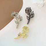 Kylethomasw Metal Rose Claw Clip for Elegant Women Rhinestones Flocking Hair Clips Clamp Grab Geometric Silver Shark Hair Accessories