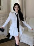 KYLETHOMASW  -  Elegant White Shirt Dresses Korean Preppy Style Long Sleeves Ruffle Party Mini Dress Slim Waist Casual Vestidos Female Outfits