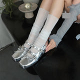 KYLETHOMASW  -  Women Rivet Decorated Ballet Flat Shoes with Bow Design Women Shoes with Square Toe Buckle Shallow Mouth Fashionable Loafers