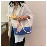 Kylethomasw Cross-border Large-capacity Cotton Knitted New Color-blocked Shoulder Bag Vacation Beach Bag Vacation Straw Shoulder Bag