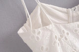 KYLETHOMASW  -  Women White Lace Hollow Out Embroidery With Wire Bra Chest Sling Mini Dress Romantic Backless Sling Party Club Bodycon Dresses