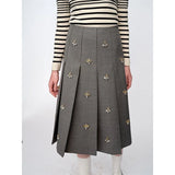 KYLETHOMASW  -  Vintage Diamond Beading Skirts for Women Summer New Preppy High Waist Slim A-line Pleated Skirt Y2k Jupe Faldas Muje Saia K488