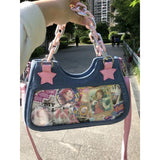 Kylethomasw Pink Women's Bag Y2k Star Chain Underarm Bag New  Fashion Cool Dark Harajuku Style Denim Bag Tote Bag Purses Handbags Baguett