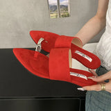 KYLETHOMASW  -  Luxury Fashion Metal Ladies Wedges Slippers Slides Female Sandals Flip flops Pointed Toe Women Heeled Slippers Wedges Shoes