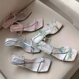 KYLETHOMASW  -  High Quality Original Designer Women Sandals Elegant Satin Floral Design Heels Ankle-Wrap Clip Toe Summer Sandals Dress Shoes