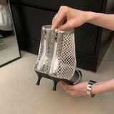 KYLETHOMASW  -  Female Low Heel Footwear Women Ankle Sandals Boots Shoes Zippers Fashion Pointed Toe Modern Ladies Sandals Booties Heeled Shoes