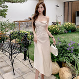 Kylethomasw 2024 Summer New Sexy Swinging Neck Acetic Acid Strap Open Back Dress Summer Dopamine Pure Desire French Impossible Long Dress