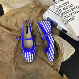 KYLETHOMASW  -  High Quality Checkered Design Mary Jane Shoes Women Inner Height Increase Flat Ballet Shoes Comfortable Soft Bottom Casual Shoes