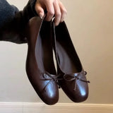 KYLETHOMASW  -  Summer New Woman Casual Square Head Flats Flock Ballerina Church Flats Female Suede Elegant Soft Sole Women Shoes