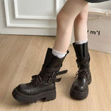 KYLETHOMASW  -  Mid Calf Women Boots Flats Platform Shoes Lace Up Casual Shoes Woman Winter 2025 New Buckle Chelsea Boots Sport Walking Shoes