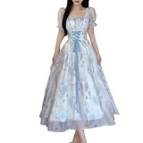 KYLETHOMASW  -  New Women's French Waist Cinched Dress Tea Break Style Summer Hepburn Slimming Knot Butterfly Long Skirt Korean Version