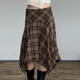 KYLETHOMASW  -  autumn and winter retro plaid contrasting high waisted irregular skirt, slimming half length skirt