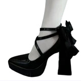 KYLETHOMASW  -  Bow Women High Heels Mary Jane Shoes Pointed Toe Shoes Platform Sandals Summer 2025 New Lolita Party Pumps Chunky Zapatos Woman