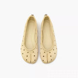 KYLETHOMASW  -  Women Chic Split Toe Leather Ballet Flats Perforated Tabi Style Slip-On Shoes Breathable Design Beige Black Summer