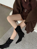 KYLETHOMASW  -  High Quality Faux Suede Kitten Heel Ankle Boots Women Fashion Pointed Toe Sewing Pleated Designer Boots Comfortable Modern Boots