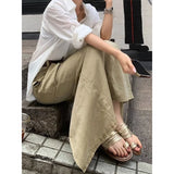 KYLETHOMASW  -  Women Khaki Denim Half Body Skirt Tassels Bottoms High Waist Casual Korean Mid Length Skirt Baggy Vintage Female Long Skirt