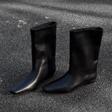 KYLETHOMASW  -  Cowhide Zapatos De Mujer Autumn and Winter New Simple Square Head Low Heel Boots  Sleeve Boots for Women Hot Selling