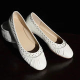 KYLETHOMASW  -  High Quality Women Ruched Rivet Ballet Flats Round Toe Soft Leather Slip on Daily French Casual Flat Shoes Zapatos De Mujer