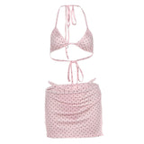 KYLETHOMASW  -  Beach 3 Piece Set Women Sexy Polka Dot Print Bandages Halter Tank Top+Shorts+Irregular Hem Skirt Fashion Trend Suits
